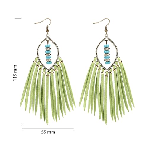 Long Bohemian Fringe Leather Earrrings Handmade Tassel Earrings with Turquoise Christmas Long Dangle Earrings for Women rodeo jewelry - color: 11