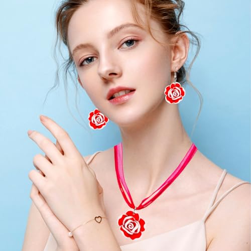 4 Pairs Tropical Bohemian Dangle Earrings For Women Hawaii Plant Daisy Flower Drop Earrings Set - color: red