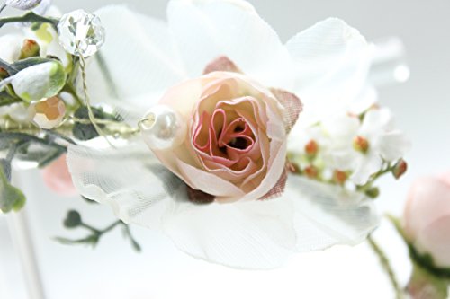 Vivivalue Pearl Flower Crown Floral Garland Headband Flower Halo Headpiece Hair Wreath Boho with Ribbon Party Wedding Festival Photos Pink - color: I