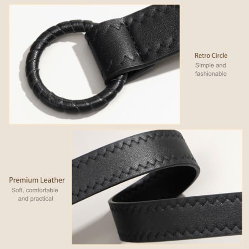 Knotted Waist Belt for Women PU Leather Thin Strap Belt for Dresses - color: Black