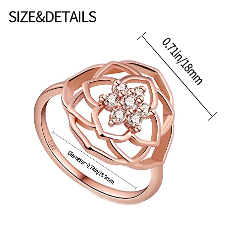 KUNSIR 925 Sterling Silver Rings Classic Cubic Zirconia Eternity Promise Statement Anniversary Wedding Bands Engagement Rings for Women Infinity Forever Love Ring Size 7-9 - style: Rose Petal Decoration Ring