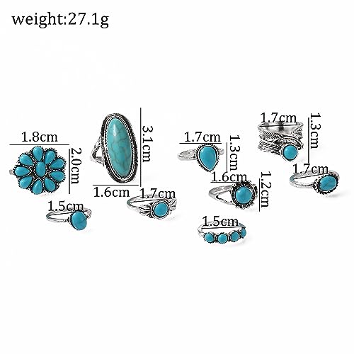 Bohemian Turquoise Ring for Women Stackable Vintage Chunky Boho Turquoise Ring Set Dainty Open Gemstone Knuckle Midi Finger Rings Western Statement Rings Jewelry - style: nine