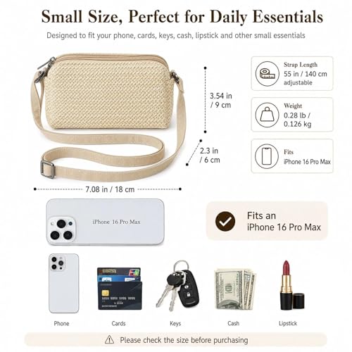 Small Crossbody Bag for Women - color: Straw-off-white-horiz
