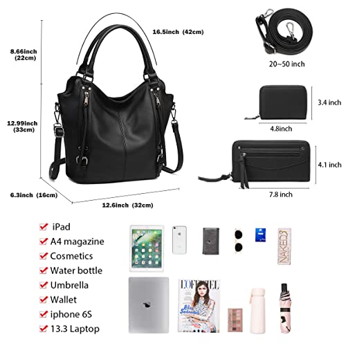 lapsting Hobo Bags for Women Handbags Purse Ladies Boho Shoulder Bag Crossbody Purses Faux Leather - color: I - 15inch Black - Black Metal