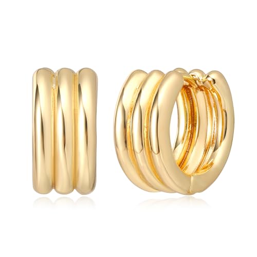 MYEARS Women Earrings Gold Huggie Hoop 14K Small Simple Hypoallergenic Everyday Jewelry - style: Ribbed