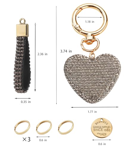 Keychain for Women Girls Bling Heart/Star/Strawberry Key Chain Accessories for Key/Backpack Bag Charm - color: Grey Heart