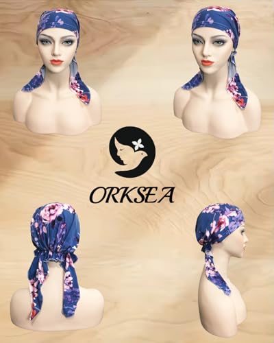 Chemo Headwear for Women Pre-Tied Head Scarf Headwraps Soft Turbans Cancer Hats Chemo Beanie Coverings Scarves - color: Blue