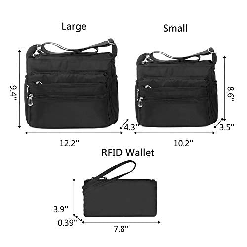 NOTAG Crossbody Bag for Women Waterproof Shoulder Bag Messenger Bag Casual Nylon Purse Handbag - color: Black-rfid-s