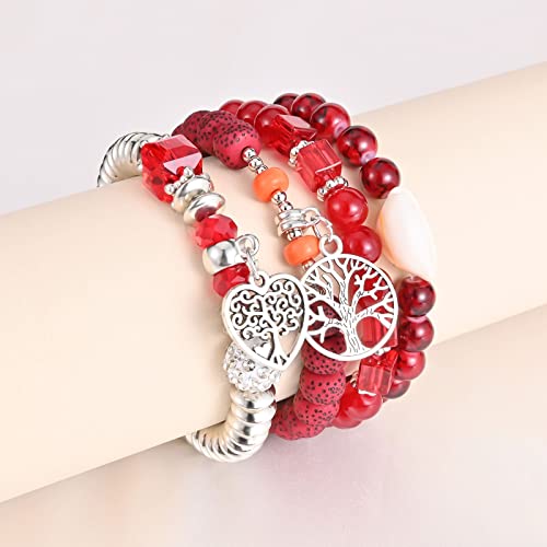 Bohemian Bracelet Sets for Women - 6 Sets Stackable Stretch Bracelets Multi-color Boho Jewelry for Women Hippie Bracelets Dainty Jewelry - color: Tree of Life Bead Bracelets