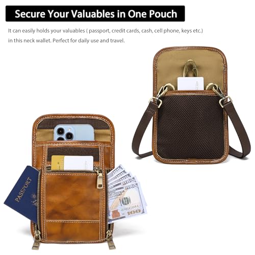 LANNSYNE Full Grain Leather Travel Wallet, Leather Cell Phone Belt Bag, Waist Pack Pouch, Neck Wallet Travel Pouch and Passport Holder for Men and Women Keep Valuables Safe - color: Yellow