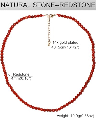 Simple Choker Necklace for Women Real Stone and Crystals Necklaces 4mm Beaded Choker Jewelry Meditation Gift for Women (16"+2") - style: Redstone