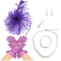 Fascinators Hat Pearl Earrings Necklace Bracelets Gloves 1920s Headband Hair Clips Women Flower Mesh Feather Headpiece Headwear Halloween Carnival Cocktail Wedding Tea Party Accessories Purple - color: Purple
