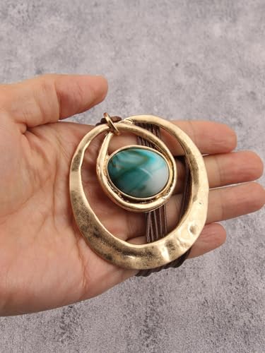 GelConnie Long Necklaces for Women Boho Large Pendant Necklace Casual Bohemian Brown Leather Choker Sweater Circle Statement Stone Necklace - style: Leather Cord Stone Necklace