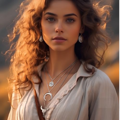 Inbagi 3 Pcs Boho Western Jewelry for Women Turquoise Jewelry Set Vintage Earrings Bracelet Western Bohemian Necklace for Women Cowboy Cowgirls - style: Boho