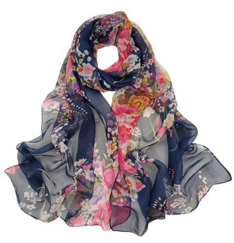 Xyueanlo Fashion Scarves for Women Lightweight Elegant Scarf Sunscreen Wraps Shawls - color: Peony Navy Blue