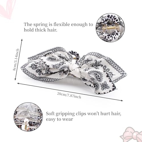Bow Claw Clips Bow Hair Clips Blue White 3PCS Big Hair Bows for Women Butterfly Styling Large Hair Clips for Thick Hair for Girls Hair Accessories for Teen - color: 3PC-White Paisley+Blue Floral+White Floral