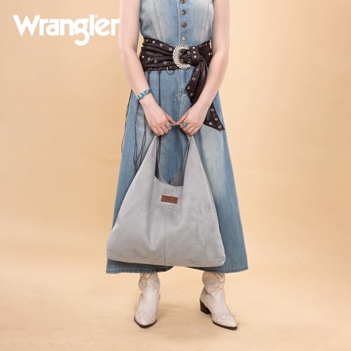 Wrangler Suede Shoulder Bag for Women Large Slouchy Hobo Purse Handbag Top Handle Fall Purse