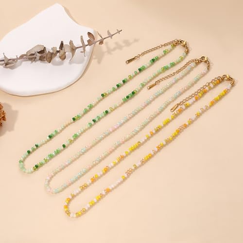 JSJOY Tiny Crystal Beaded Choker Necklaces for Women Colorful Beaded Necklace Dainty Choker Necklaces Simple Boho Jewelry Gifts for Teens Handmade Shining Bead Necklaces Gifts - color: Yellow