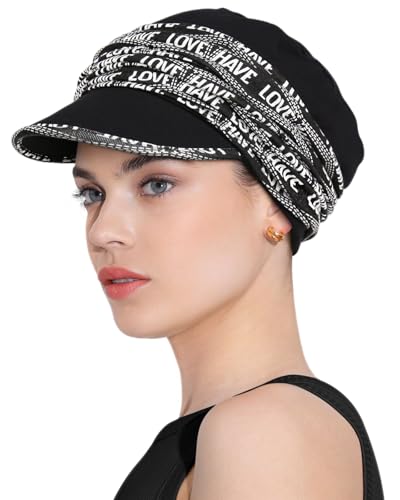 Chemo Headwear Viscose Newsboy Cap for Women Summer Hats - color: Black Have Love
