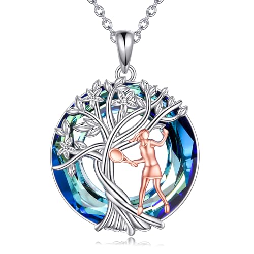 YFN Tree of Life Necklace Sterling Silver Crystal Jewelry Graduation Birthday Gifts for Women - color: Tennis