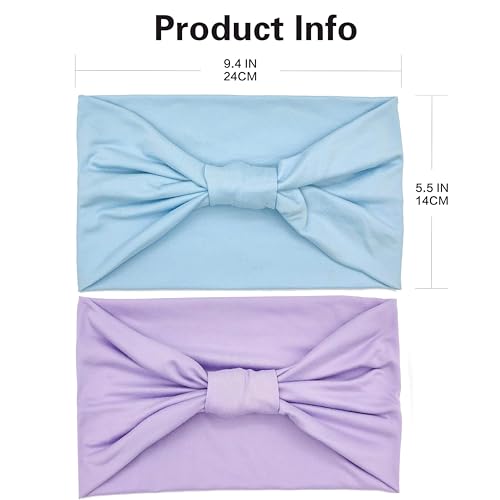 GiLi 2 Pack Wide Headbands for Women Boho Knotted Non Slip Fashion Hair Bands Yoga Running Sports Workout Gym Head Wraps Elastic Soft Cotton Cloth Turbans Bandana for Girls (Light Purple,Light Blue) - color: 2 Color (Light purple+Light blue)