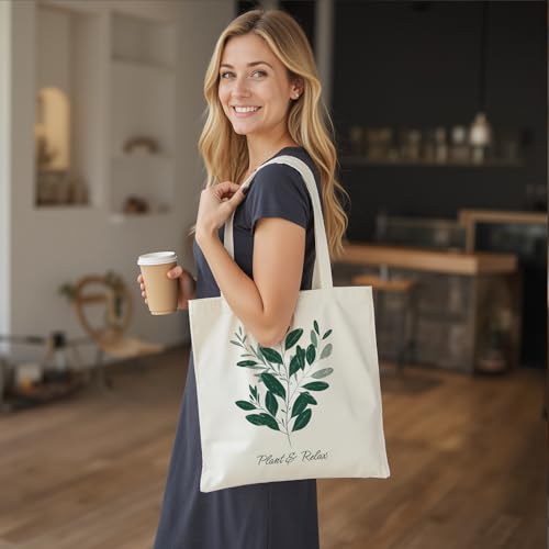 itgowisa Canvas Tote Bag for Women, Tote Bag with Zipper Inner Pocket, Zippered Canvas Bag for Shopping Work Grocery Everyday - style: Scandinavian Style
