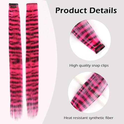 10pcs/pack Scene Hair Extensions Synthetic Clip in Leopard print Hair piece 18inch Long Straight Colorful striped Hairpieces Halloween Party Cosplay Y2K Use for Women - color: Multicolor