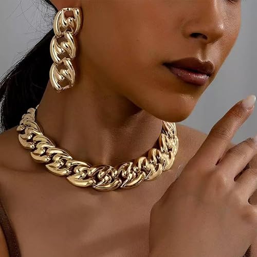 choice of all Chunky Gold Necklace Statement Necklace for Women Punk Chain Thick Gold Choker Jewelry Trendy Birthday Gifts - color: K:Gold Set