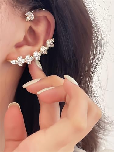 2Pcs Rhinestone Butterfly Earrings Ear Cuffs Non-Pierced Fake Earrings Butterfly Climber Wrap Around Earring Dainty Adjustable Ear Clip Jewelry for Women - color: Style10-gold