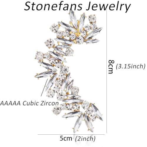 Rhinestone Silver Full Ear Cuff Earrings for Women Ear Clip Wrap Statement Climber Crawler Earrings for Women Hypoallergenic Silver Wedding Jewelry Gifts - color: Gold Right