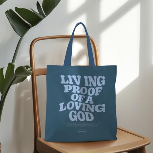 Jesus Tote Bag, Christian Tote Bags for Women, Religious Reusable Grocery Bags - color: Denim Blue