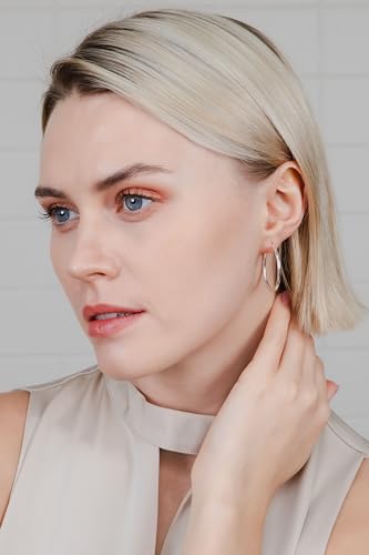 Hoops & Loops 925 Sterling Silver Diamond-Cut Hoop Earrings for Women, 2mm Textured Lightweight Click Top Hoops, 15mm 20mm 25mm 30mm, Silver 14k Yellow Gold & Rose Gold Flash Plated - color: Silver - 30mm (1.2'')