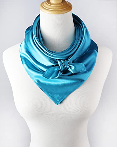 vabovin Satin Head Scarf for Women Solid Color, 35×35 in | Silk Feel Neckerchief, Hair Scarf, Fashion Bandana, Headscarf, Headband, Hair Wrap Sleeping, Daily Fashion Styling - color: 221 Blue
