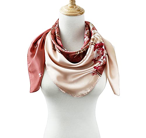 vabovin Satin Head Scarf for Women Silk Like Hair Scarf, 35 x 35 in | Silk Feel Fabric, Hair Wrap for Sleeping, Headscarf and Neck Scarf, Square Bandana Style, Fashion Accessory - color: 024 Pink Floral Print