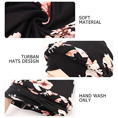 African Women Turban Caps Beanie Pre-Tied Twisted Braids Headwraps for Women Head Scarf Chemo Cancer Headwear Cap - color: 3 Pack Twisted Braid: Flower a