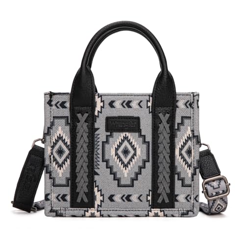 Wrangler Mini Aztec Tote Bag for Women Boho Small Top Handle Purse with Adjustable Strap - color: Boho Black