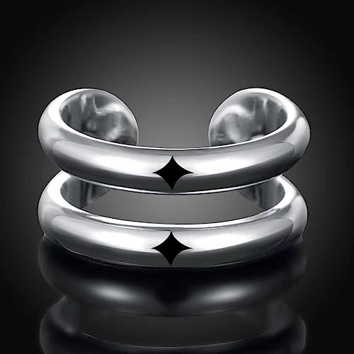 Handmade Rings 925 Sterling Silver Statement Rings Adjustable Chunky Stacking Band Ring for Women - color: Pattern 4