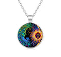 1pc Stunning Round Pendant Necklace - Unique Sun & Moon Pattern, Oil Painting Style Glass Mosaic, Alloy Construction, Trendy Sweater Chain, Fashionable Gift for Women - Christmas or Birthday Gift - color: Blue Moon