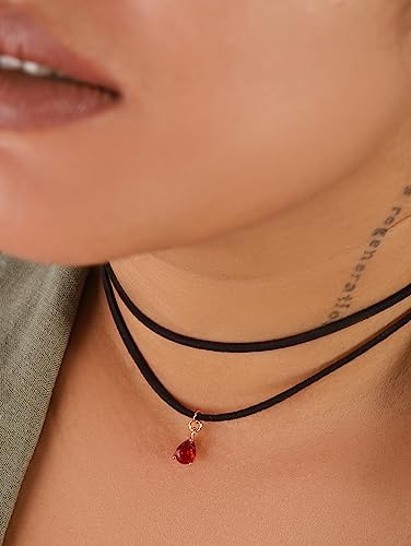 Sacina Layered Black Choker Necklace, Glass Teardrop Chocker, Black Necklace, Gothic Goth Boho Choker, Christmas Jewelry Gift For Women - color: 7