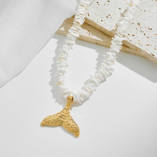 Puka Shell Necklace for Women Starfish Fish Statement Pendant Necklace Boho Summer Beach Choker Necklaces - color: White-B