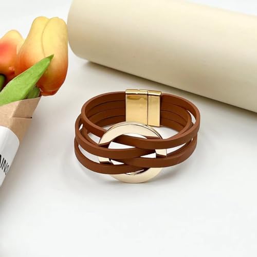 Todenb Circular Circle Leather Wrap Strand Bracelet,Bohemian Couples Friendship Strand Handmade Clasp Bangle Minimalist Elegant Multi-Layer Cuff Boho Layered Bracelets Holiday Jewelry - color: Z