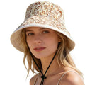 Women's Summer Sun Hat - Reversible Design with Striped Lining Adjustable Brim for Travel and Outings Cap - color: Printed-beige