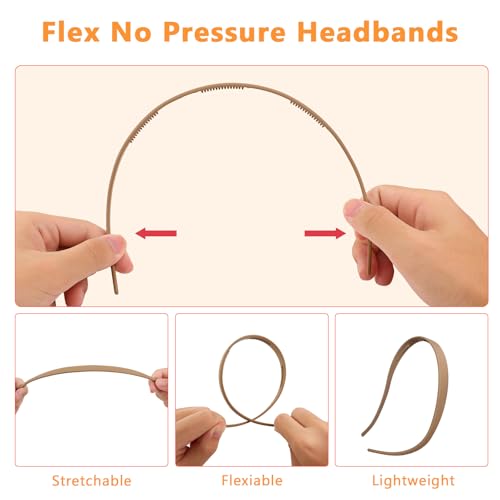 2 Pack Headbands Designed for Eyewear,Flex No Pressure Hairbands for Women Matte Finish Comfortable Plastic Headbands with Teeth-Black,Coffee - color: 2 PCS-Black,Coffee