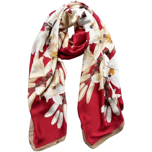 Long Silk Like Scarf Lightweight Satin Scarves Large Sunscreen Shawl Wrap for Women - color: 008.magnolia Red