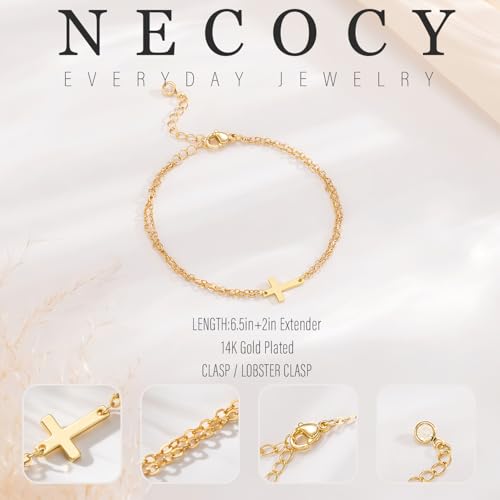 NECOCY Mothers Day Gifts Cross Bracelet for Women, Dainty 14K Gold/Silver Plated Pearl Cross Chain Bracelet Religious Christian Baptism Jesus Catholic Bracelet Jewelry Gift for Mom Wife Daughter - style: Style-5
