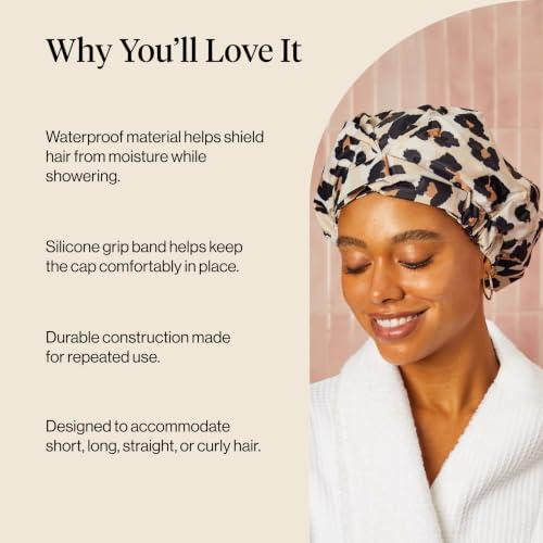 Kitsch Luxury Shower Caps for Women Reusable Waterproof - Large Shower Cap for Women, Non-slip, Quick-dry Hair Cap for Long and Short Hair, Comfortable and Stylish Design - Leopard - color: Leopard