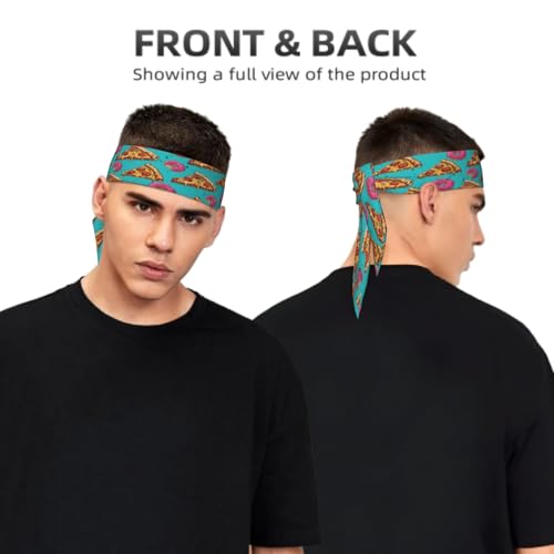 Sports Tie Headband Bandana Running Athletic Sweat Band Elastic Adjustable Sport Head Tie for Men Women Head Ties Ninja Tie Headbands Tennis Sweatbands Soccer Basketball Teams Running Head Band - color: Funny pizza donuts