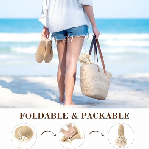Beach Hats for Women - Beach Hat Womens UPF 50+, Packable Sun Hat Women Roll Up, Wide Brim Straw Hat for Women - color: Beige Sun Hat