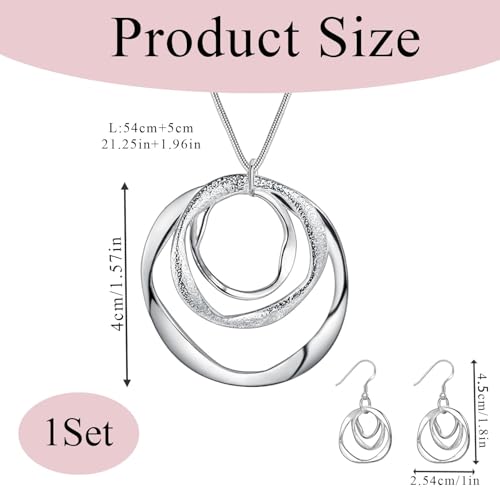 Necklace and Earring Sets for Women, Bohemian Style Jewelry Collection with Gold Silver Bronze Colors, Round Pendant Design for Daily Wear and Special Occasions, Jewelry Sets for Women - color: Silver