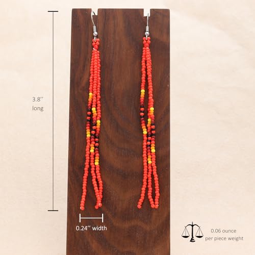 Native Long Beaded Tassel Earrings for Women, Boho Handmade Colorful Beads Statement Dangle Earing Prom Jewelry Gift. - color: Red